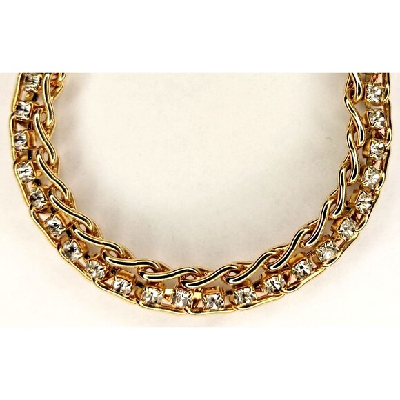Vintage 7 Inch Gold Tone & Clear Rhinestones Tennis Link Bracelet Lobster Clasp - Picture 2 of 5